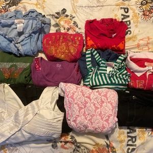 SIZE 14 GIRLS HUGE BUNDLE MOSTLY GUESS SUMMER CLOTHES ROMERS, TOPS+++ LOT1042